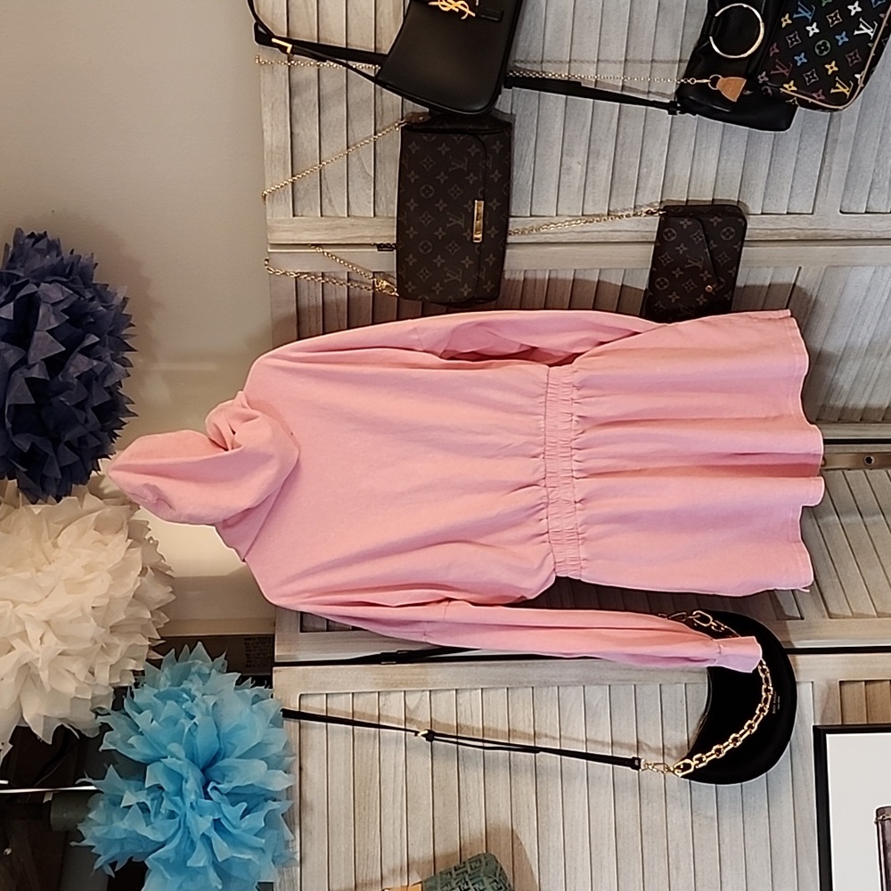 Pink hooded long sleeve romper/ swim suit cover up/ pajamas - Picture 5 of 10